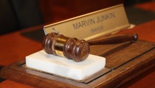 gavel on display in front of mayor marvin junkin nameplate