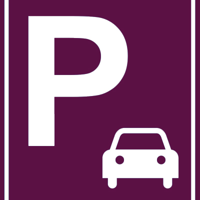 white car and P sign indicating parking on purple background