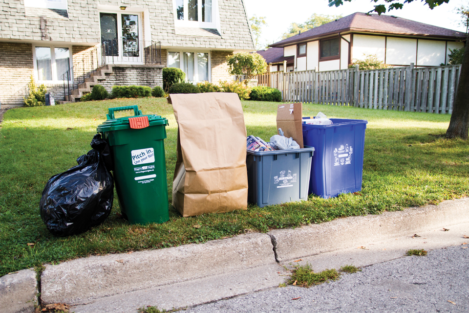 garbage and recycling bins curbside