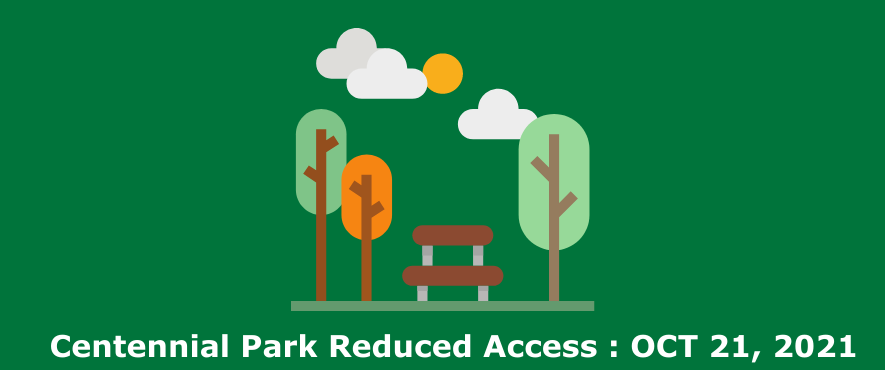Park Icon including trees and bench with text Reduced Access October 21 2021