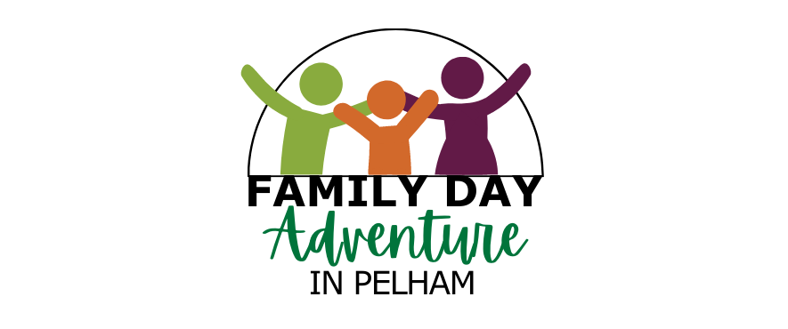 Image of three graphic people under a half circle with text Family Day Adventure in Pelham