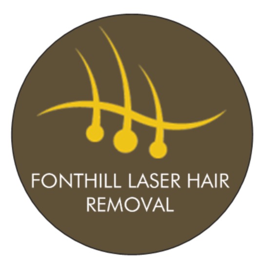 brown circle with yellow lines text fonthill laser hair removal