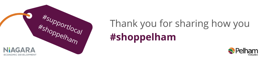 Shop Local purple tag with #shoppelham #supportlocal