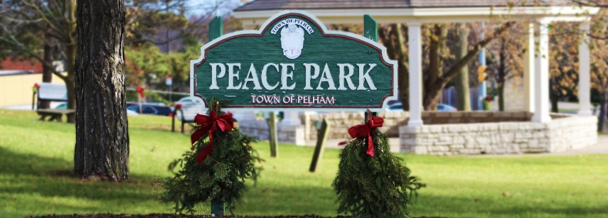 Peace Park sign in the town of pelham