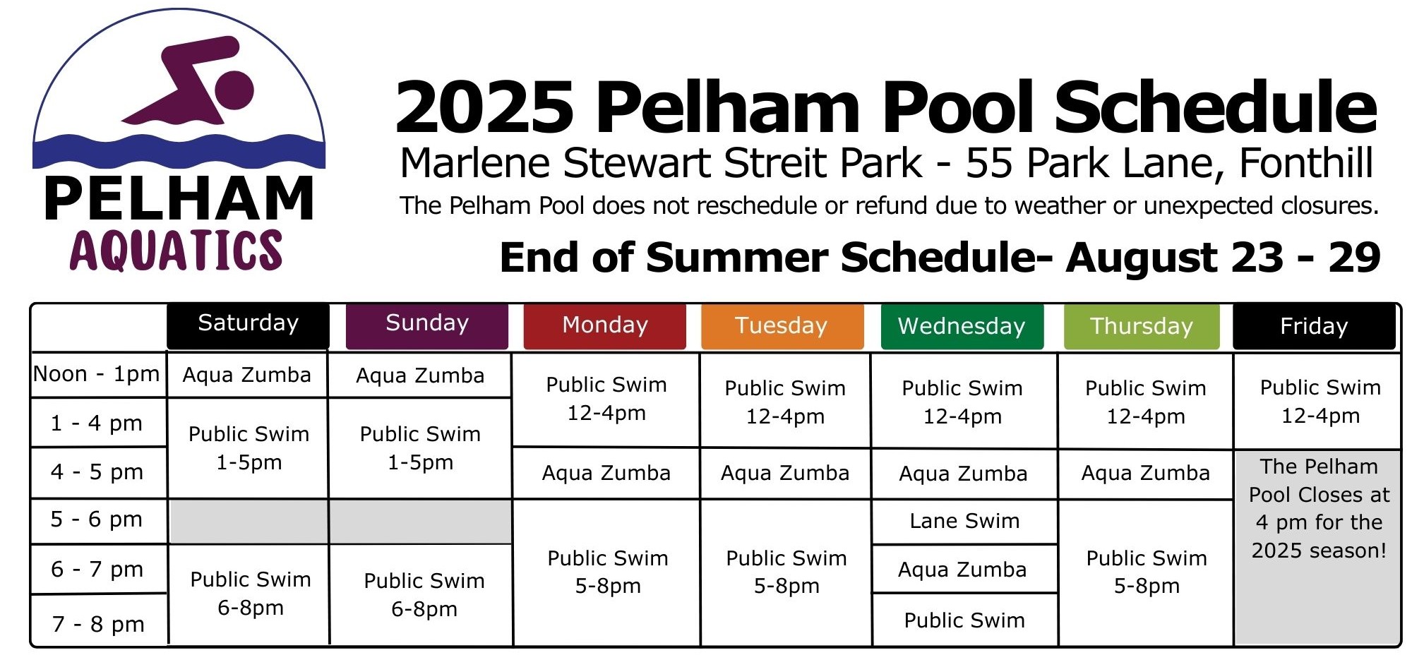 End of Season Schedule