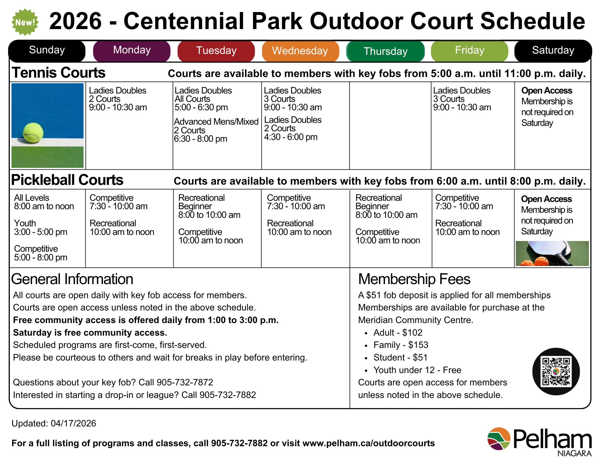 2026 Centennial Park Outdoor Court Schedule