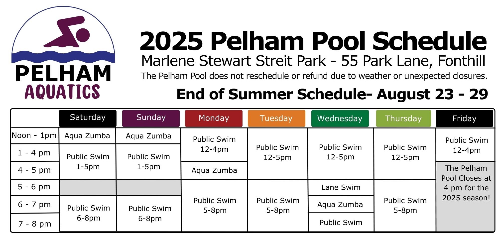 Post-Seaon Pool Schedule