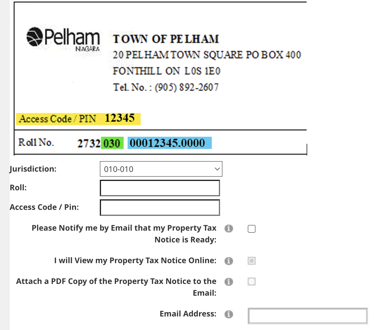 Sample login screen for online portal